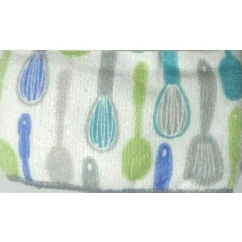 Uptown Cafe Cooking Utensils Kitchen Towels Microfiber Blue Green Gray 3-Pc NIP